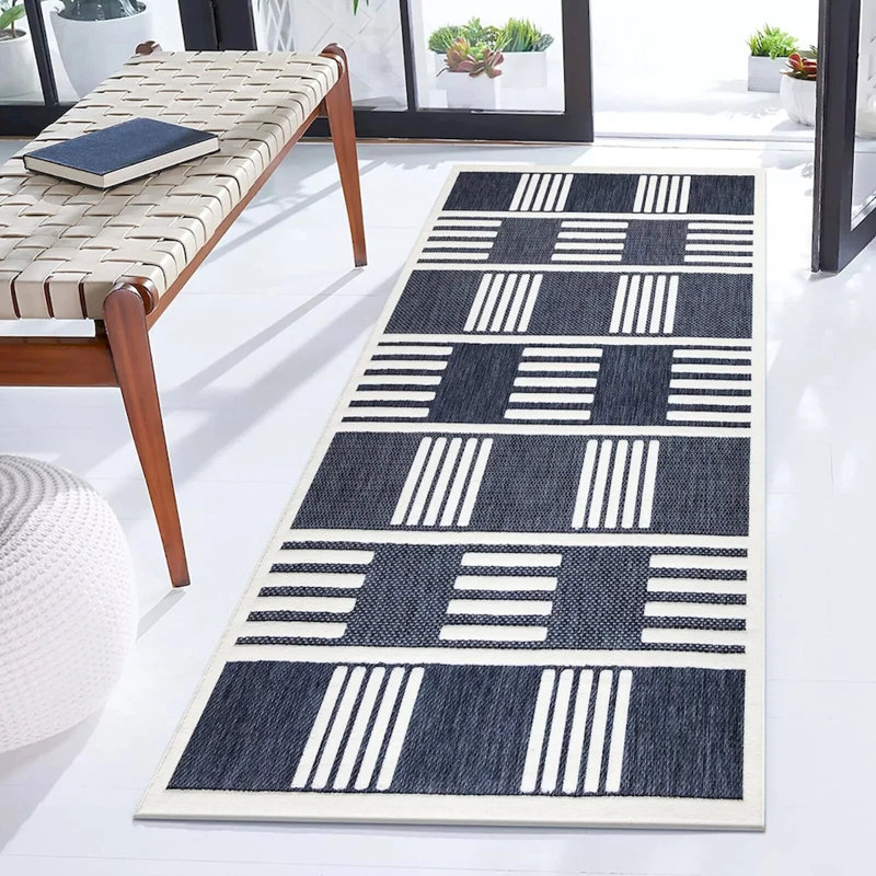 Modern Non-Slip Area Rugs – Blue Cream – Living Room, Hallway Runner, Kitchen & Door Mat – Multiple Sizes