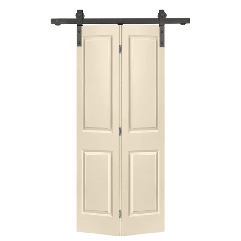 Porte de grange à panneaux en panneau de fibres à densité moyenne et en métal avec quincaillerie d'installation, Beige