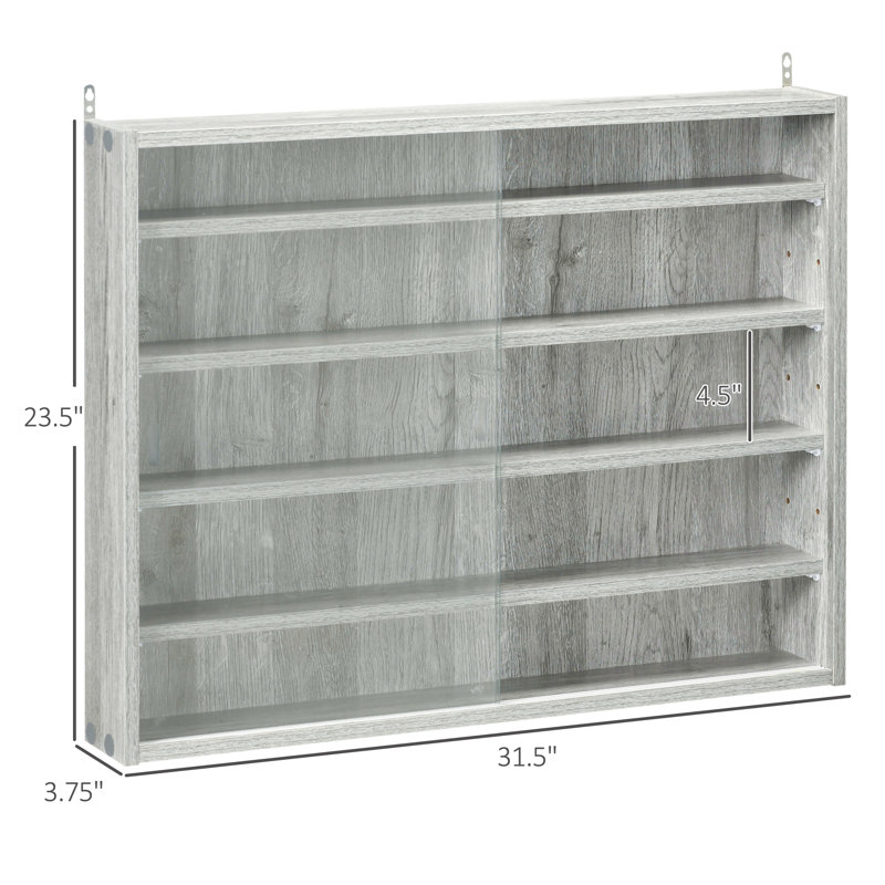 Johnrichard 5-Tier Display Cabinet, Glass Display Case with 2 Doors and Adjustable Shelves, Gray