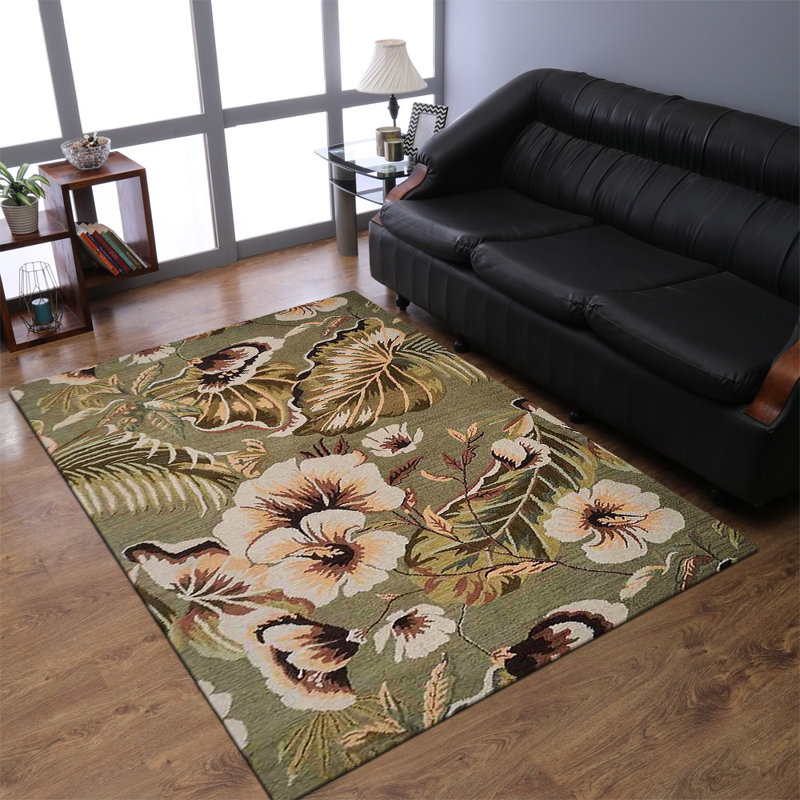 Hand Tufted Wool Eco-Friendly Area Rugs - Rectangle, Green Color, Floral Modern Design, High Pile Thick Handmade Anti Skid Area Rugs for Living Room, Bed Room