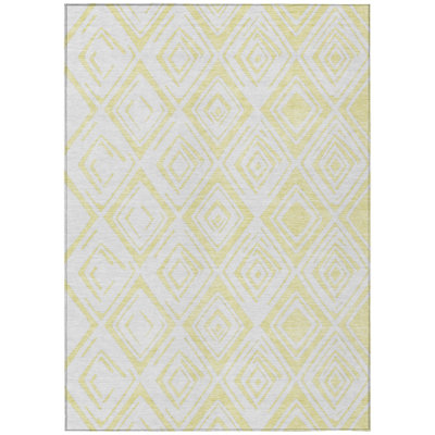 5' X 8' Yellow And Ivory Geometric Washable Indoor Outdoor Area Rug