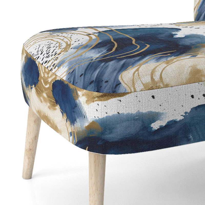 Abstract Pattern With Blue & Golden Textures II - Upholstered Contemporary Side Chair, Collage Art Accent Chair