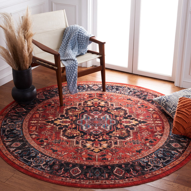 Tapis oriental rouge / bleu Manado, Rond 6 pi 7 po
