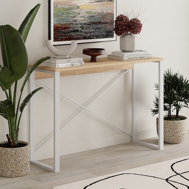 Aliceville Console Table Retro 110cm with Metal Legs, White, Sapphire Oak