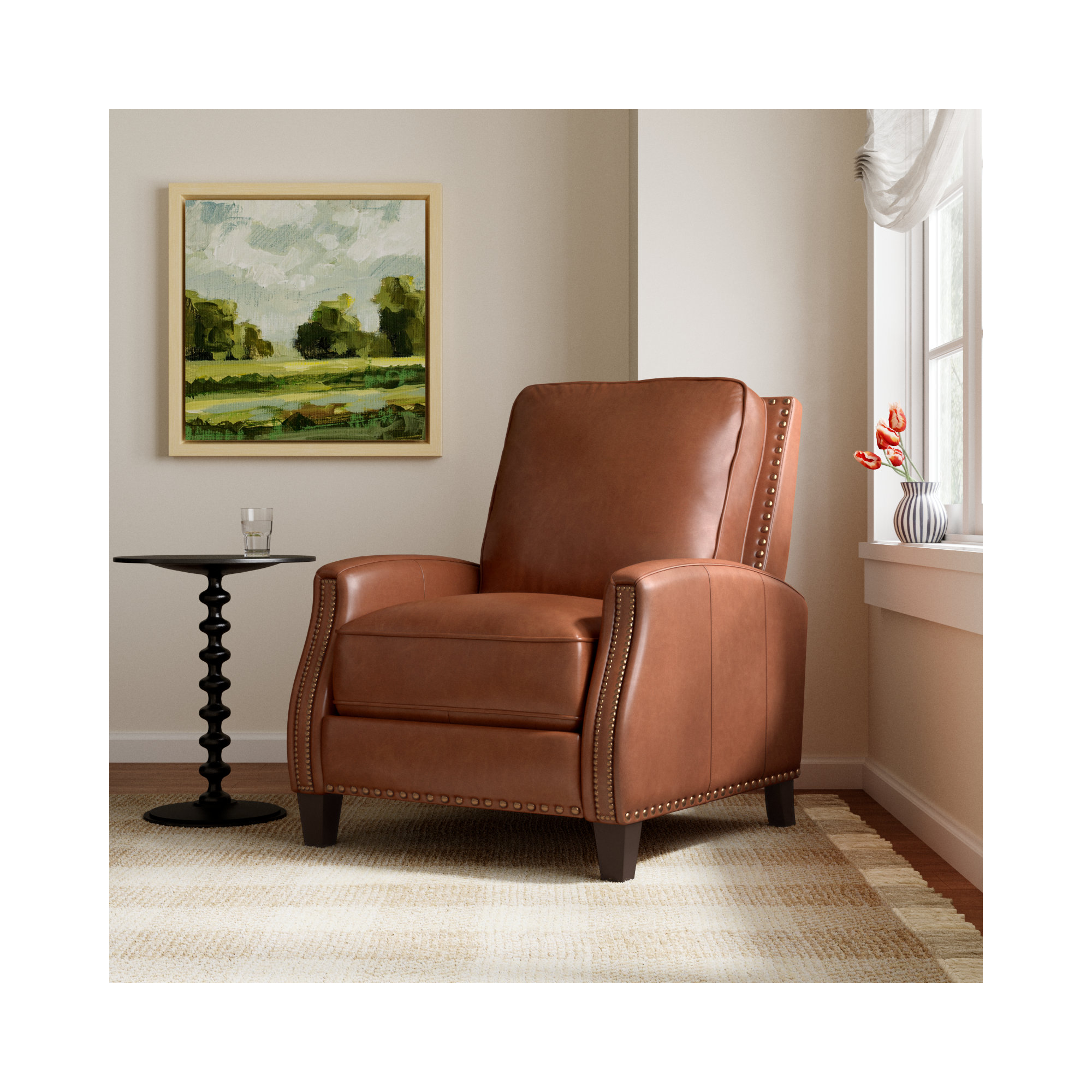 Llewellyn 31" Wide Leather Manual Standard Recliner, Brown Top Grain Leather