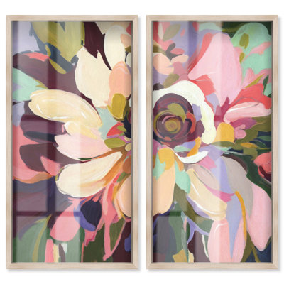 «Velvet Bloom I - Ira Colmeva», grande reproduction surdimensionnée 2 pièces Shadowbox par Art Remedy, cadre blond, 22 x 44