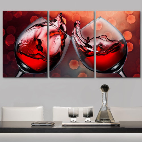 SIGNLEADER Red Wine Glasses In Celebration Drinks Cocktails On Canvas 3 ...