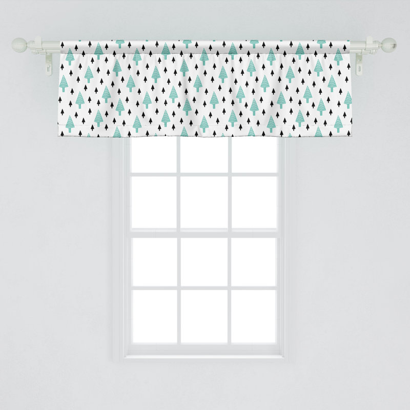 Green Charcoal Grey White Satin Polyester Forest Valance