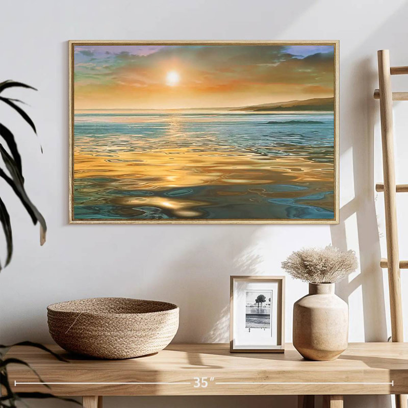 Calme du soir océan, 25 po x 17 po, Cadre flottant en bois naturel