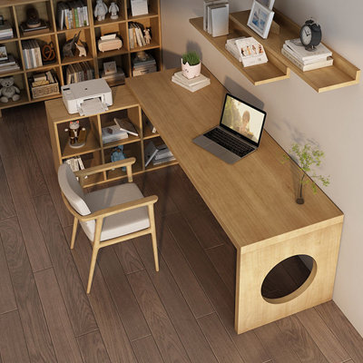 62.99" Burlywood L-Shaped Solid Wood Office Sets