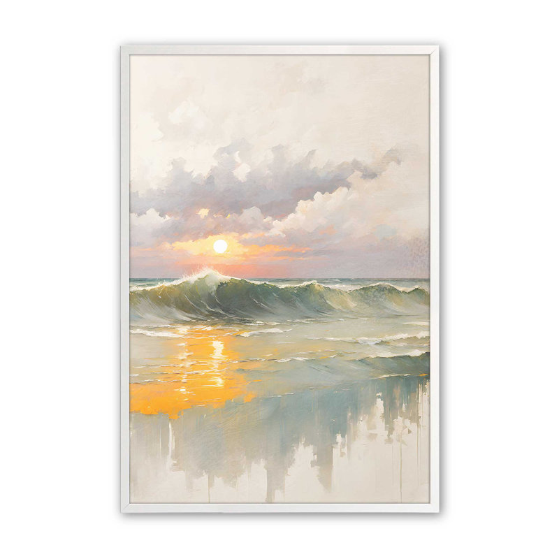 Golden Waves at Sunset I Print, H 21 po x l 17 po, Blanc