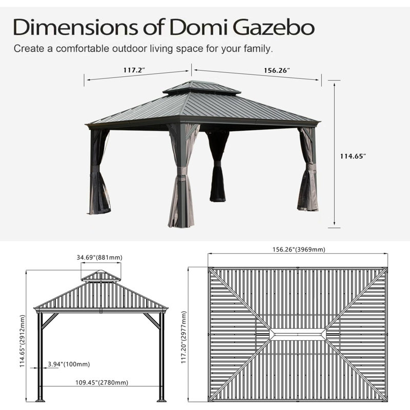 Durable 10x13ft Steel Canopy Gazebo, Modern Design For Backyard