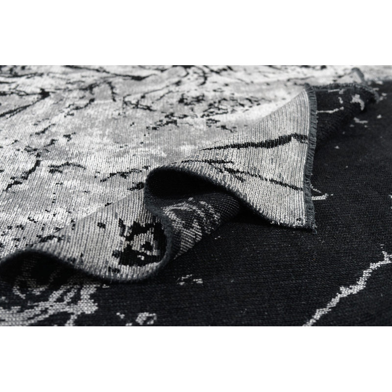 Tapis gris argenté / noir à tissage plat abstrait Rapture, Rectangle 7 pi 10 po x 11 pi 2 po