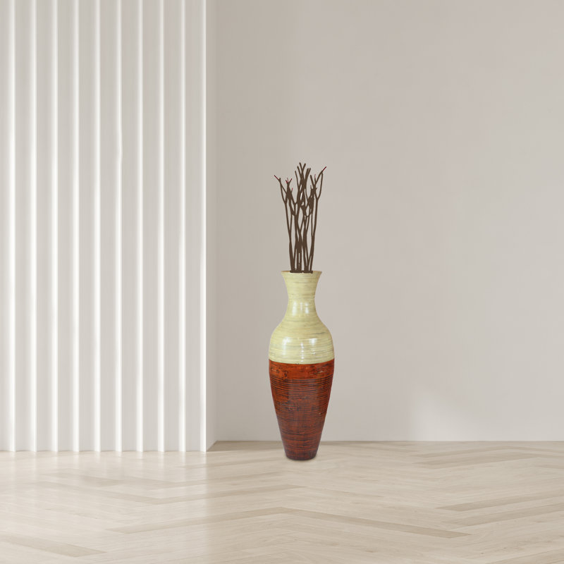 Claxton Handmade Wood Floor Vase, 43" H x 13" W x 13" D, Natural/Red