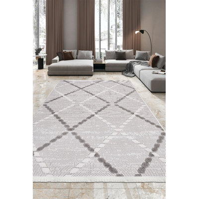 Tapis moderne en polyester gris Riko résistant aux taches Facile à nettoyer
