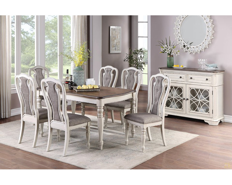 Ensemble de salle à manger 7 pièces de style transitionnel avec plateau en chêne et chaises à 6 places