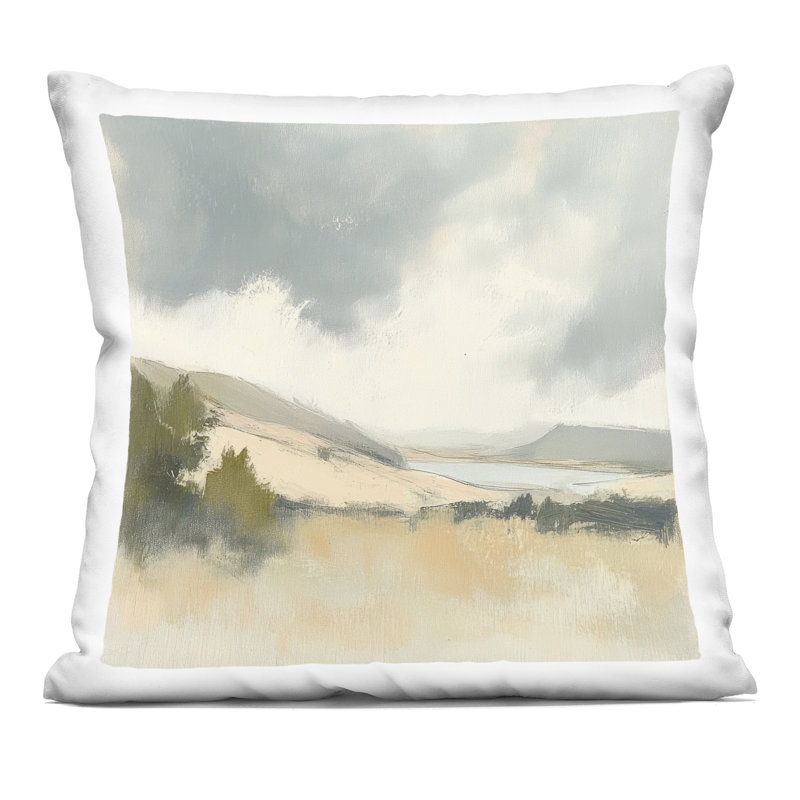 Coussin décoratif à motif de paysage brossé avec nuages par Mona Grace