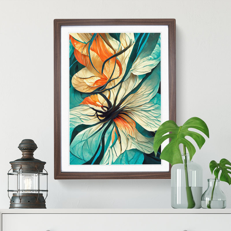 Beautiful Abstract Floral No.1 - Wall Art, 48cm H x 36cm W x 3cm D, Walnut Framed Paper, White