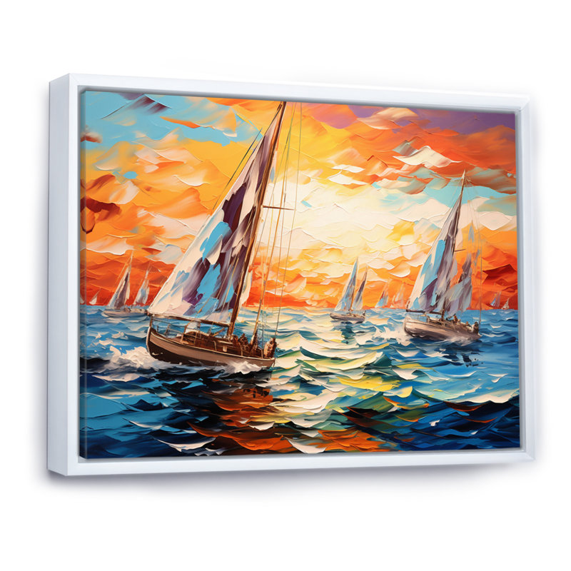 Sailboat Seascape Symphony II - Sailing Boat Wall Decor, Cadre flottant blanc, H 24 po x l 32 po x P 1 po