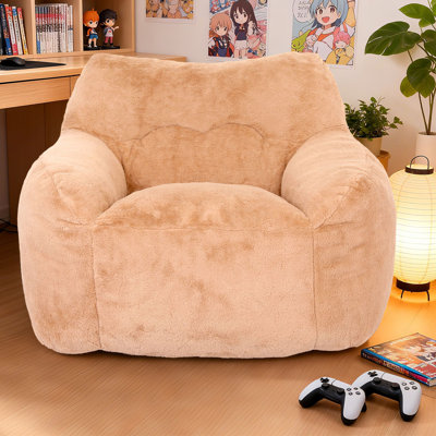 Comfy Compressed Pre-Filled Bean Bag Chair Arm Chair, High Density Foam Filling with Removable Faux Fur Cover by Trule