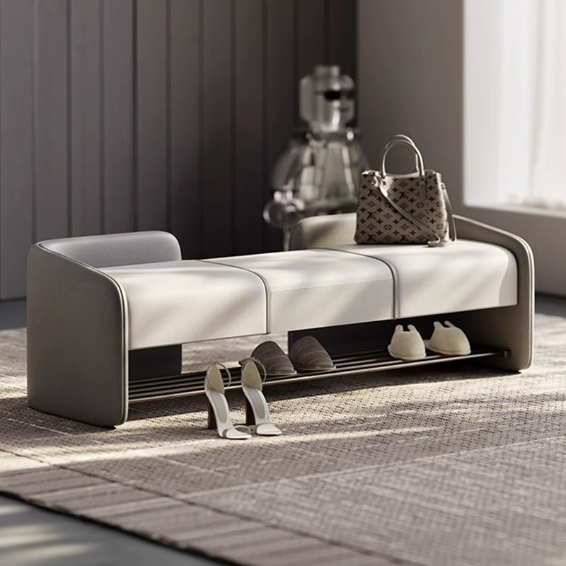 Banc de rangement rembourré pour chaussures, Gris