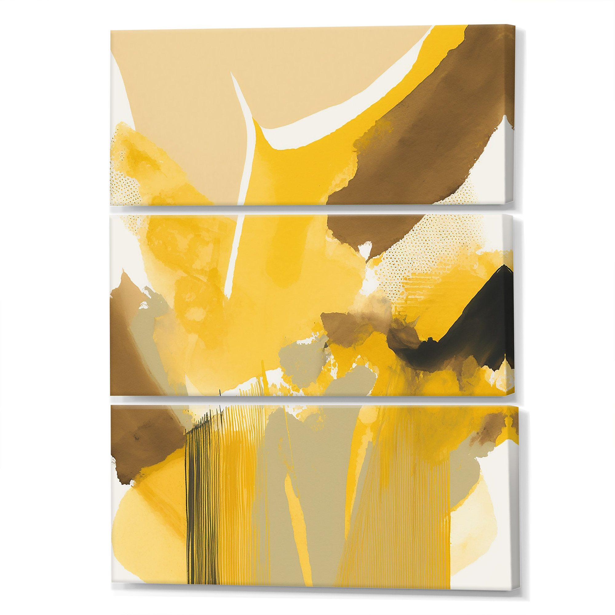 Design Art Mustard Yellow Retro I - Abstract Liquid Ink Canvas Wall Art ...