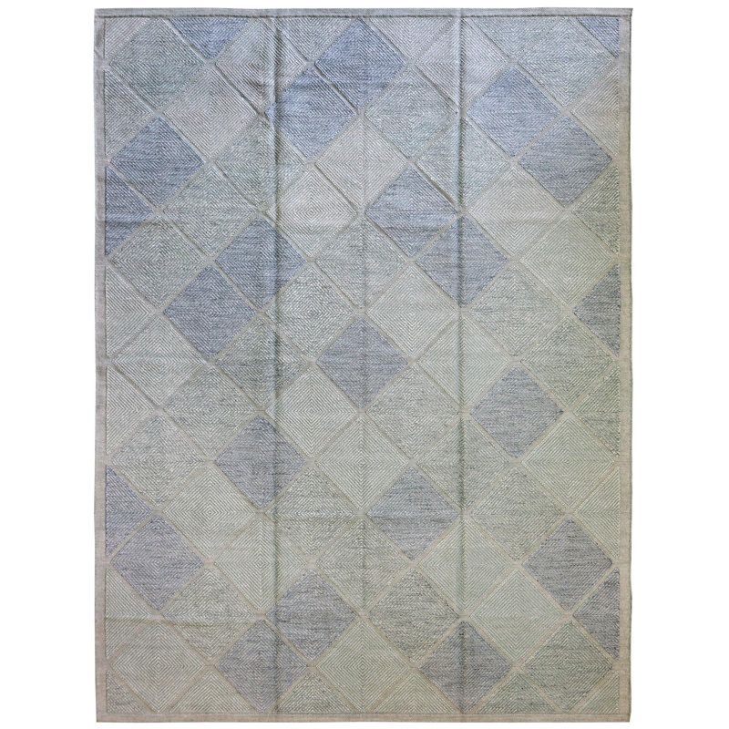 Tapis unique gris / bleu / turquoise de style nouvel âge 10 pi x 13 pi 11 po Scandinavian