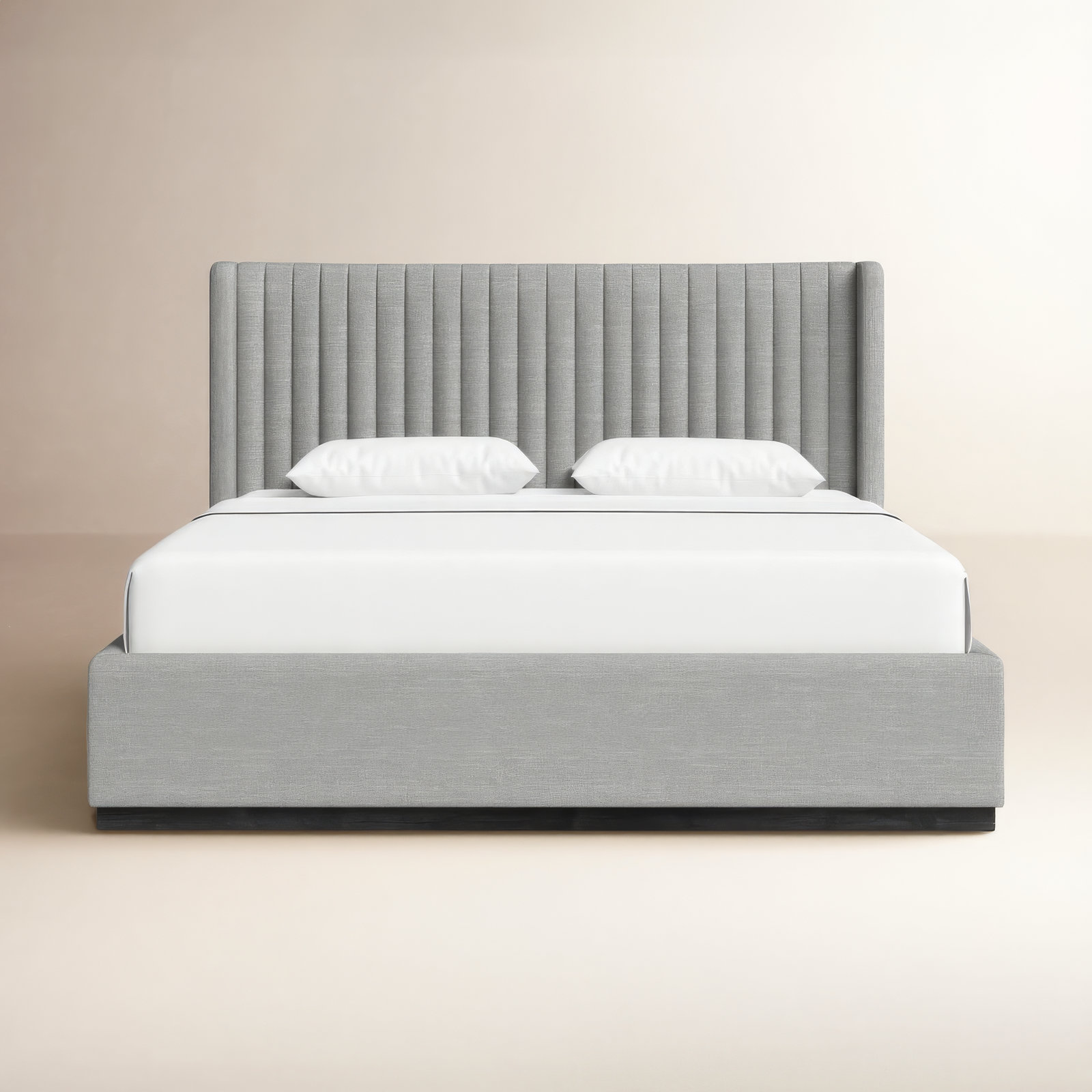 Chamblis Linen Upholstered Bed, King, Grey Linen Textured Fabric
