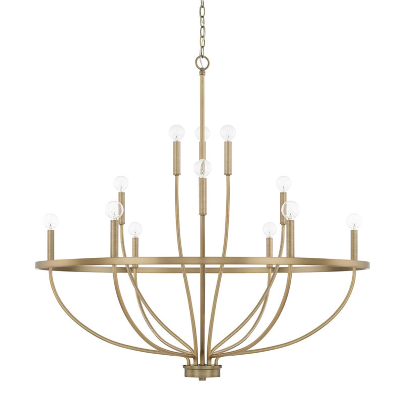 Babson Dimmable Wagon Wheel Chandelier, Aged Brass, 12, 40" H x 40" W x 40" D