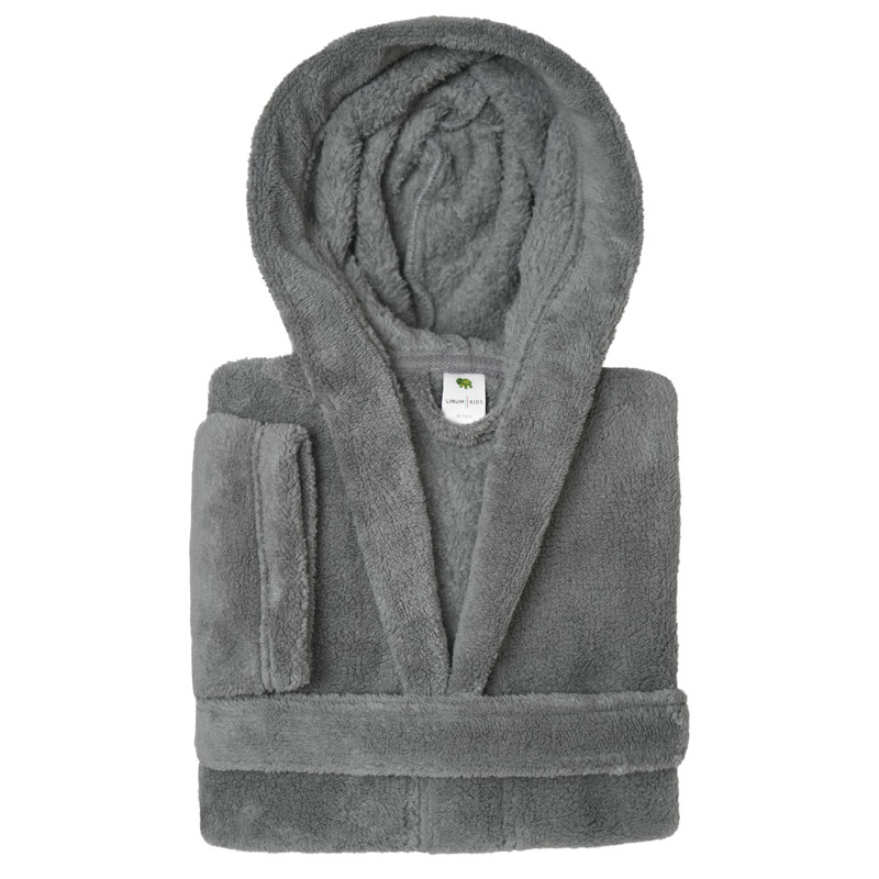 Peignoir en microfibre / molleton en polyester avec poches et capuche, Enfants M, Gris
