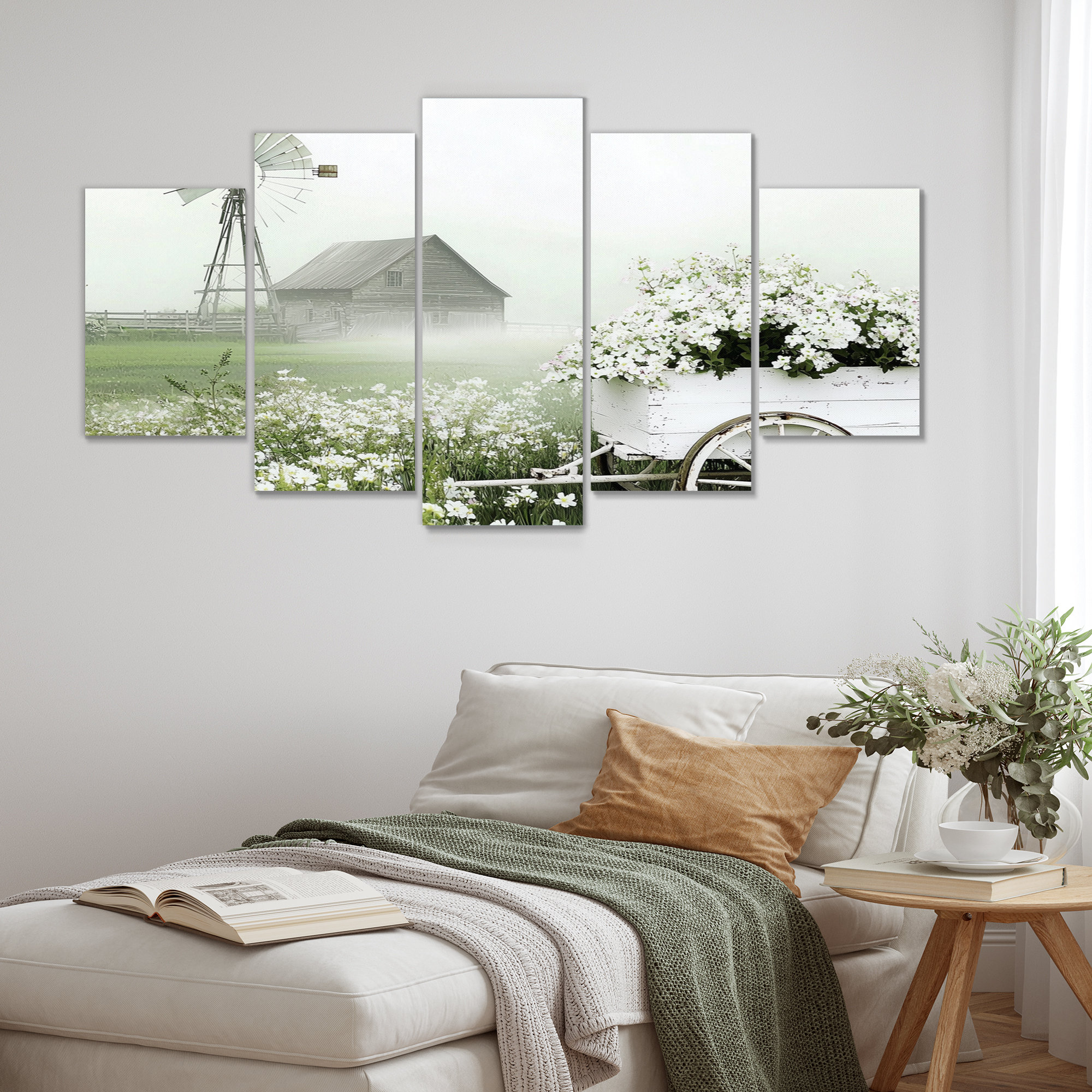 August Grove® White Flower Cart At The Barn III - Barn Wall Decor Set ...