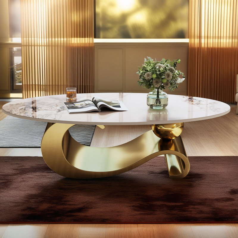 Everly Quinn 49.2" Oval Faux Marble Coffee Table – Stainless Steel Base ...