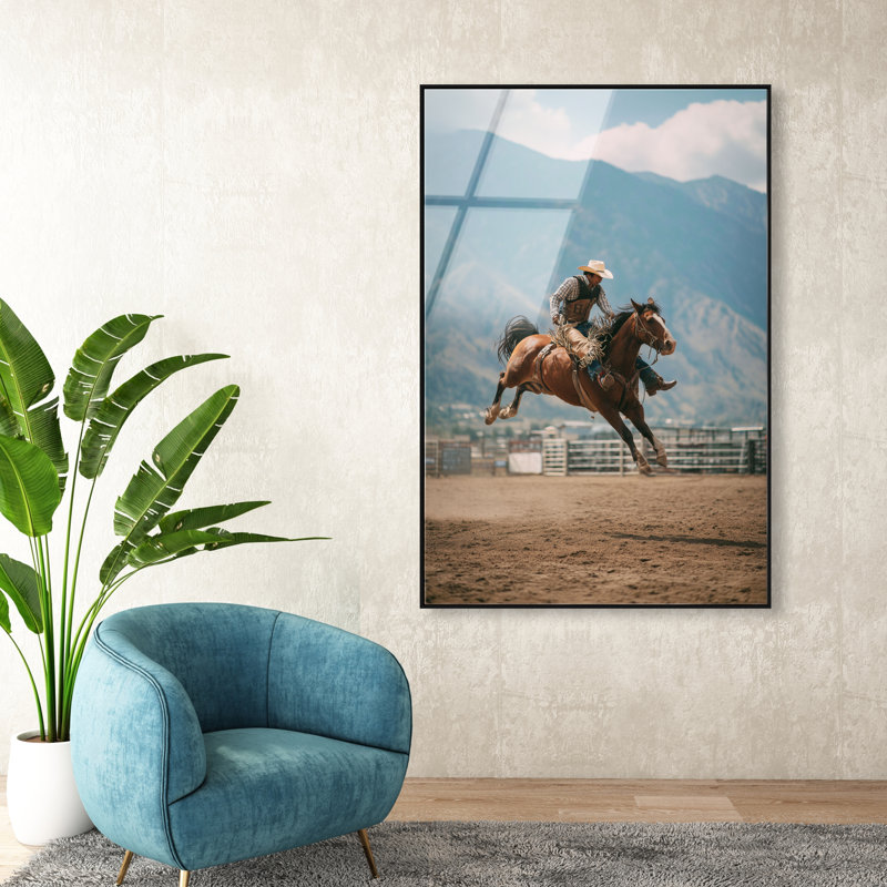 Bronc Rider Print by Oliver Gal, 55" H x 37" W, Black Floater Frame