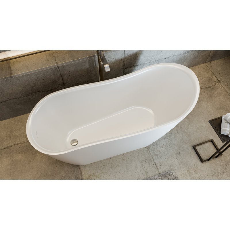 DreamLine Mirage 65 3/8 in. L x 28 in. W x 29 in. H Acrylic Freestanding Slipper Tub, Brushed Nickel, Brushed Nickel