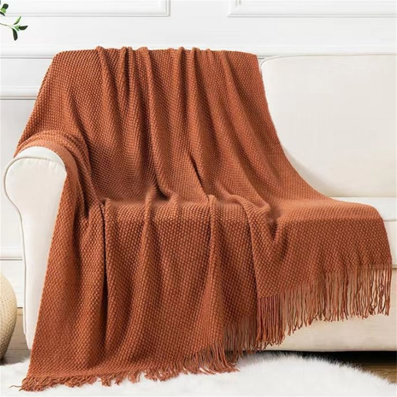Jeté en tricot texturé à pampilles, léger et acrylique doux pour canapé / décoration intérieure, L 60 po x L 80 po, Orange