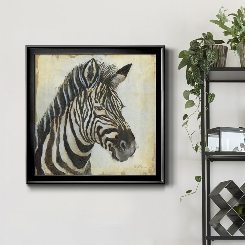 Motif de zèbre - Peinture sur toile encadrée, Cadre noir, H 17,5 po x l 17,5 po x P 1,5 po
