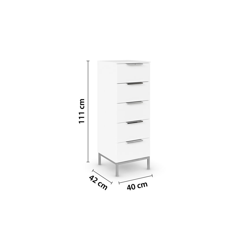 Flipp 5 - Drawer Chest of Drawers, Alpine White/Chrome