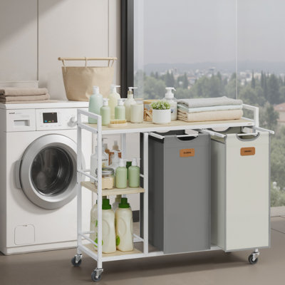 Metal Rolling Laundry Basket with Handles