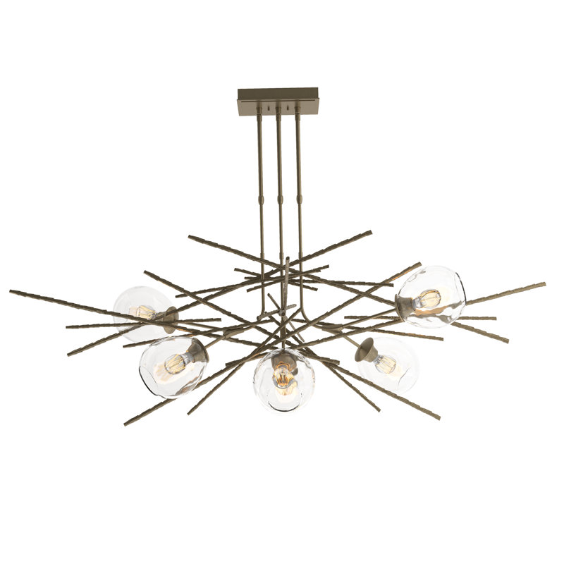 Griffin 6 - Light Sputnik Sphere Chandelier, Soft Gold, XLong: 32.3" to 71.3", Clear Glass