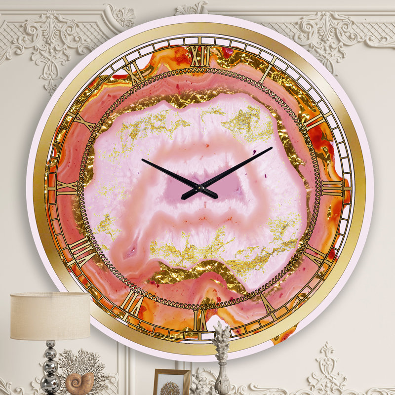 Rose et or calcédoine agate - horloge murale moderne, Grand