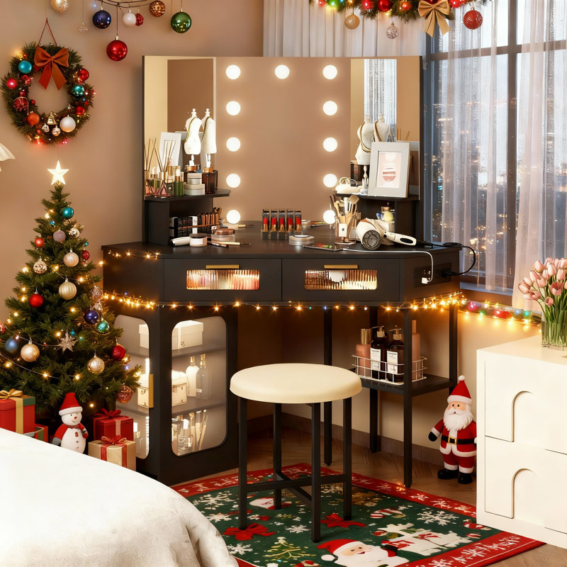 Coiffeuse moderne avec miroir lumineux Chantle, Noir