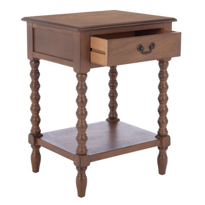 Table de bout Modern Athena Farmhouse - Design en bois massif blanc vieilli avec tiroir de rangement et tablette