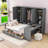 3 Drawers Wooden Daybed with Built-In Desk, Shelves, and Cabinets-824947399-824947386