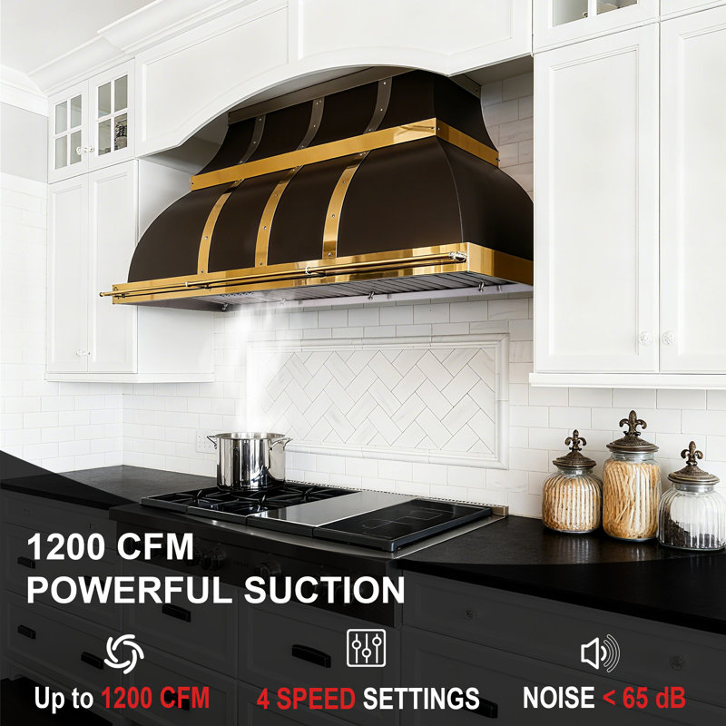 Insert de hotte de cuisine 48 po Akicon, hotte de cuisine en acier inoxydable 1200 CFM avec technologie de détection automatique de la chaleur, ventilateur à 4 vitesses, veilleuse à DEL, filtres à chicane pour lave-vaisselle