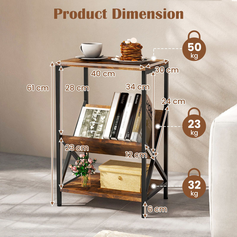 61cm H x 40cm W Metal Book Display Bookcase, Brown