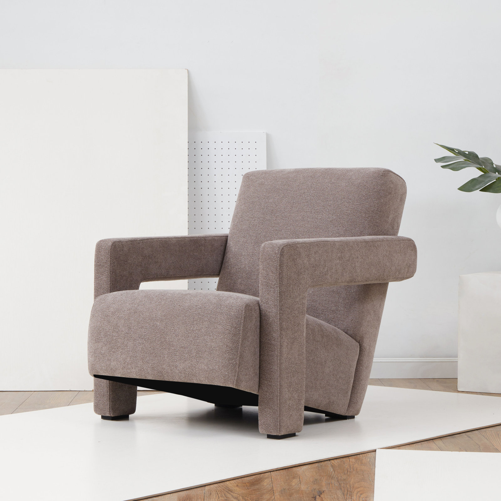 Olsen 27.3" W Velvet Armchair, Brown Boucle