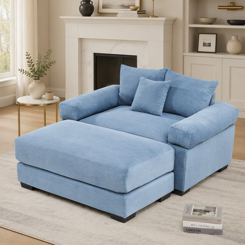 Canapé d'angle modulaire surdimensionné Cloud de 138 cm (54,3 pouces) avec tissu en velours côtelé, accoudoirs extra-épais et design ergonomique pour un confort et un style optimaux.