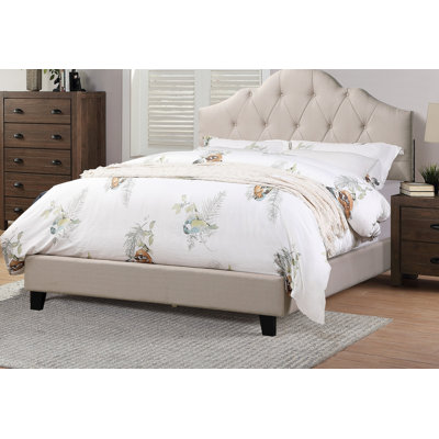 Contemporary Queen Size Adjustable Headboard Bed with Light Brown Polyfiber Tufted Upholstery and Wooden Frame