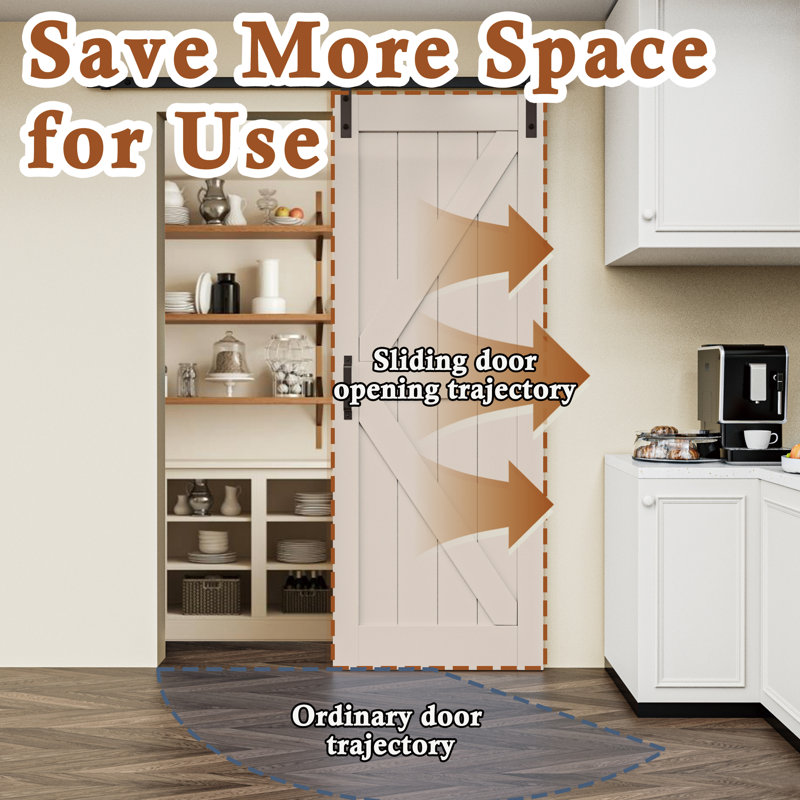 Modern K Shape Primed  Sliding Barn Door with Installation Hardware Kit, 36" x 84"