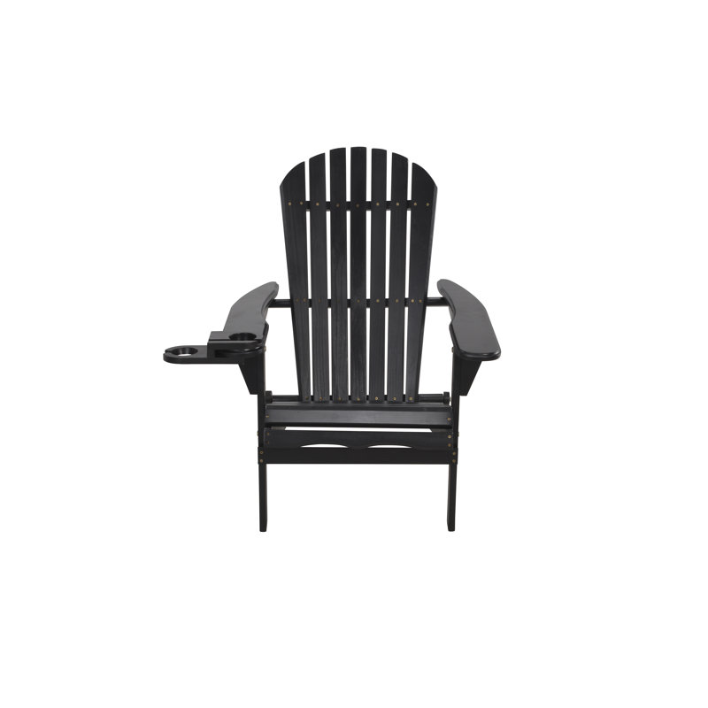 Chaise Adirondack pliante en bois massif avec table Valdese, Noir
